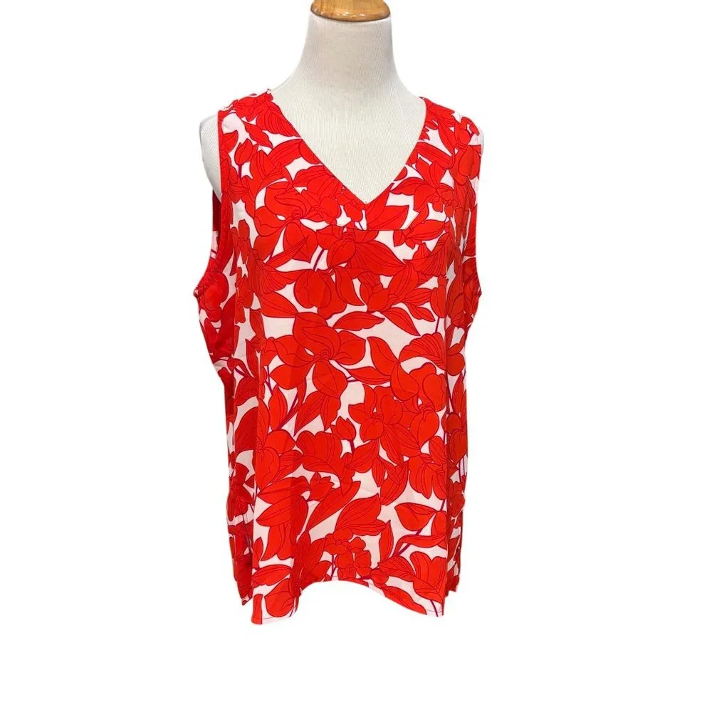 T Tahari Women’s Red & White Floral Lined Tank Top - Size L‎ - Picture 2 of 7